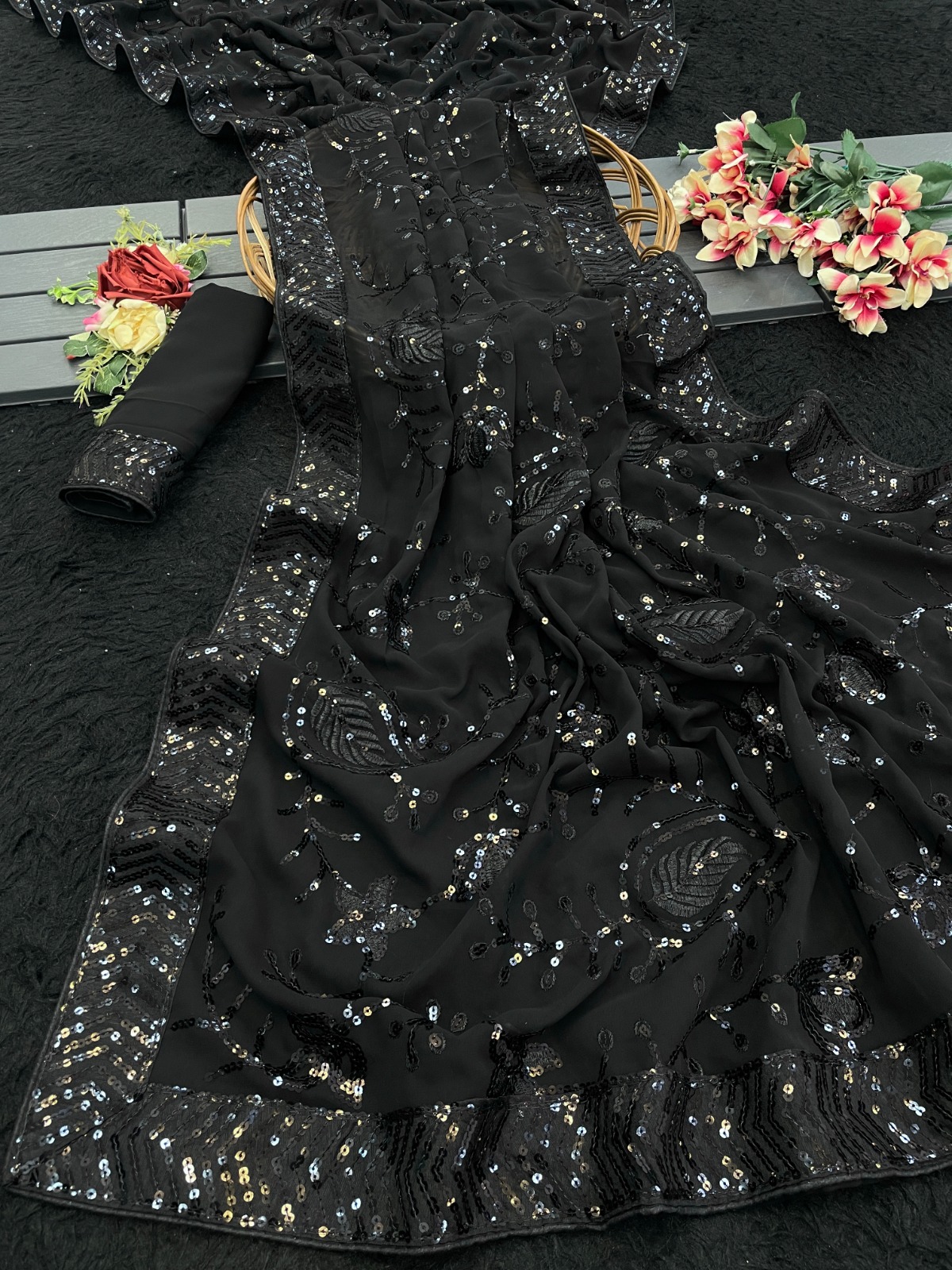 JR-629 Georgette Sequence Embroidered Saree Catalog - Image 5