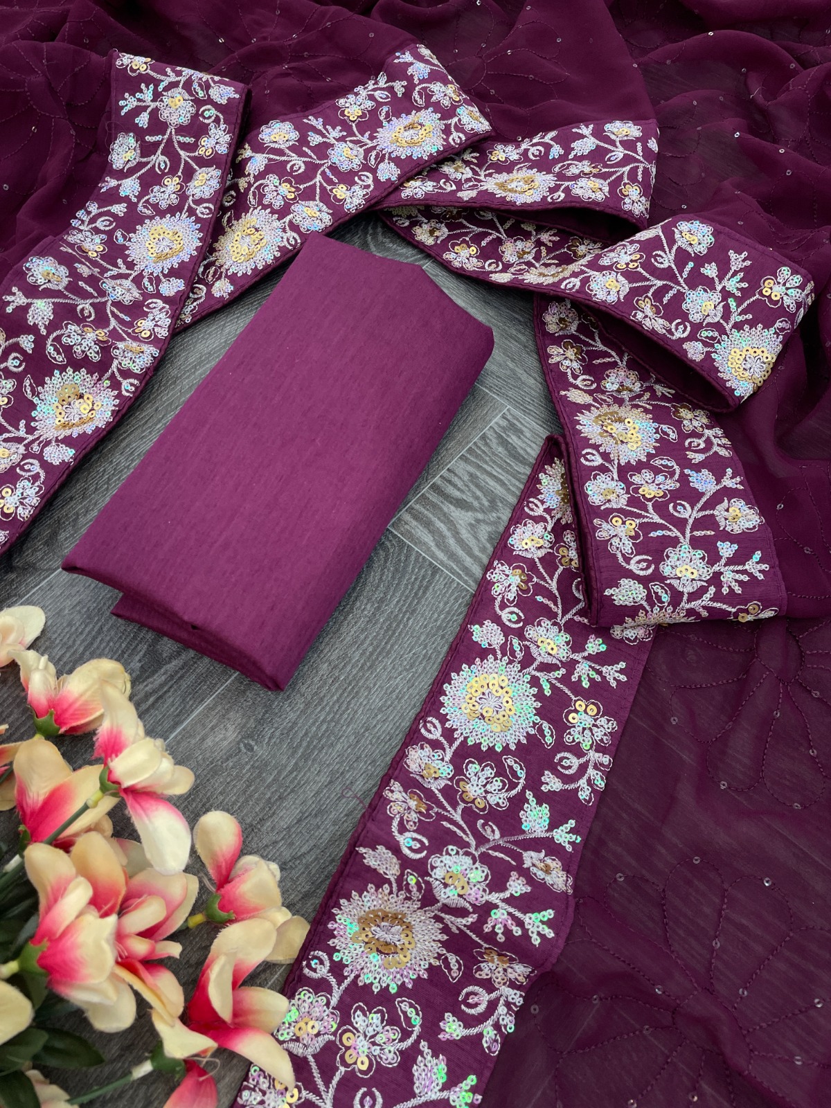 Georgette Embroidered Sequin Work Saree with Heavy Mono Silk Blouse - Image 13