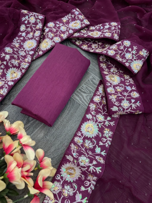 Georgette Embroidered Sequin Work Saree with Heavy Mono Silk Blouse - Image 12