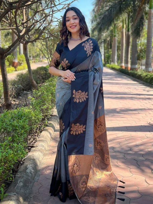 KP-R 221 Soft Lichi Silk Saree with Jacquard Wholesale Collection