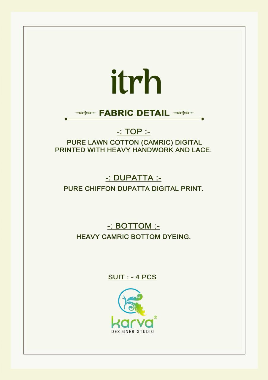 Karva Designer Studio ITRH Wholesale Pure Lawn Cotton Salwar Suit - Image 6