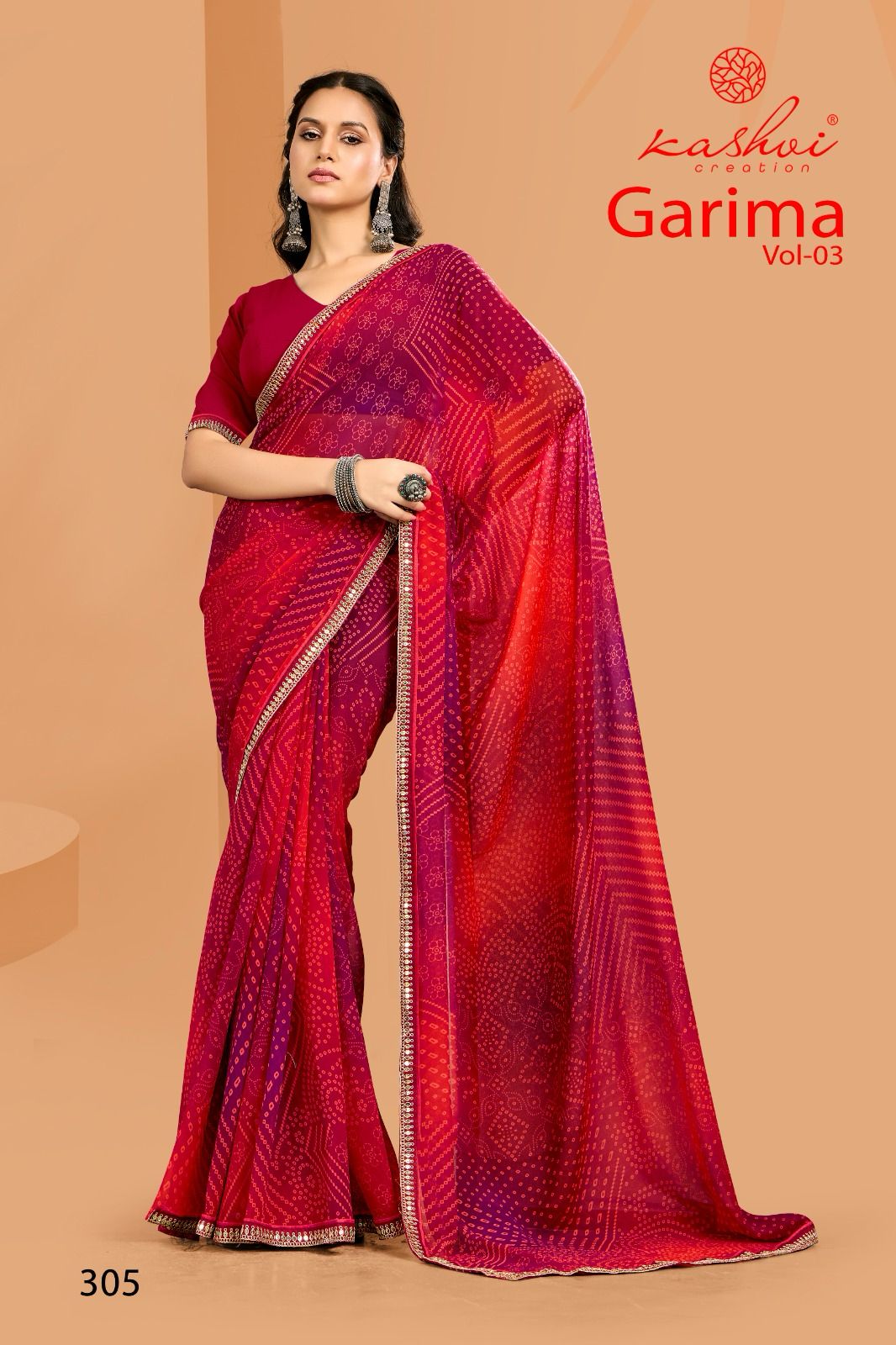 Kashvi Creation Garima Vol. 3 Wholesale Georgette Bandhej Saree Catalog