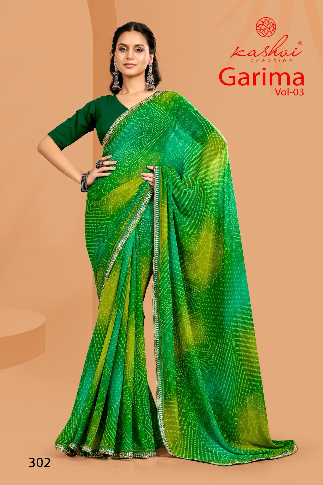 Kashvi Creation Garima Vol. 3 Wholesale Georgette Bandhej Saree Catalog - Image 3