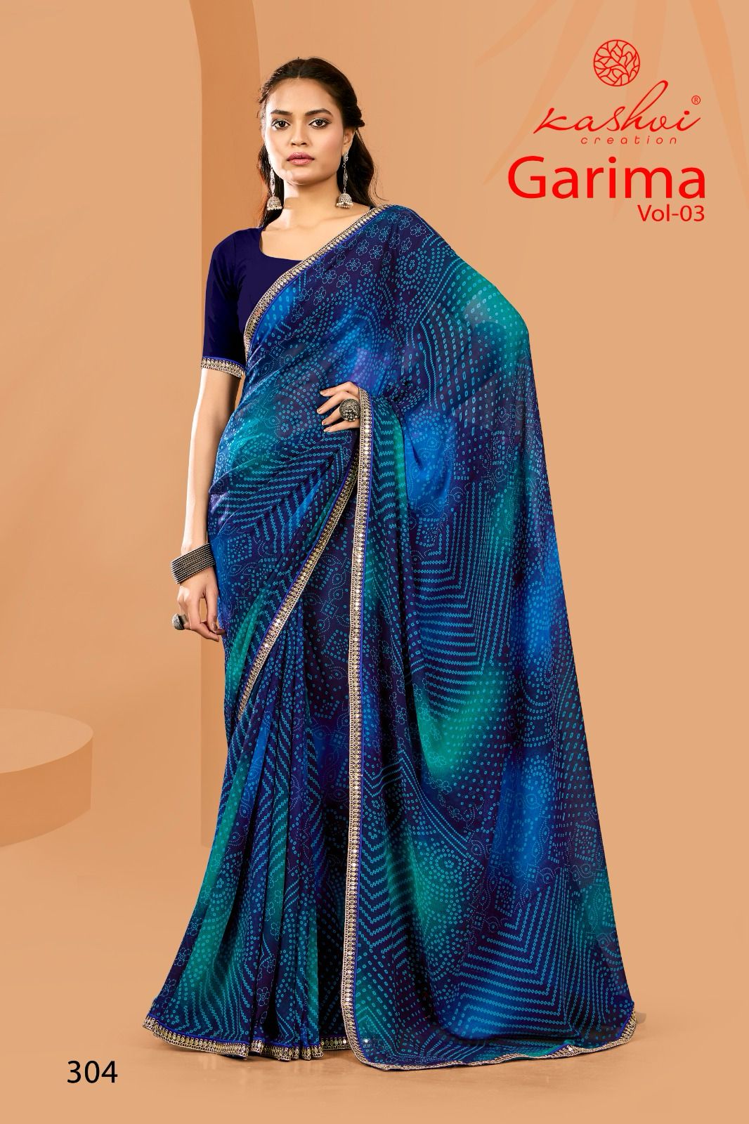 Kashvi Creation Garima Vol. 3 Wholesale Georgette Bandhej Saree Catalog - Image 4