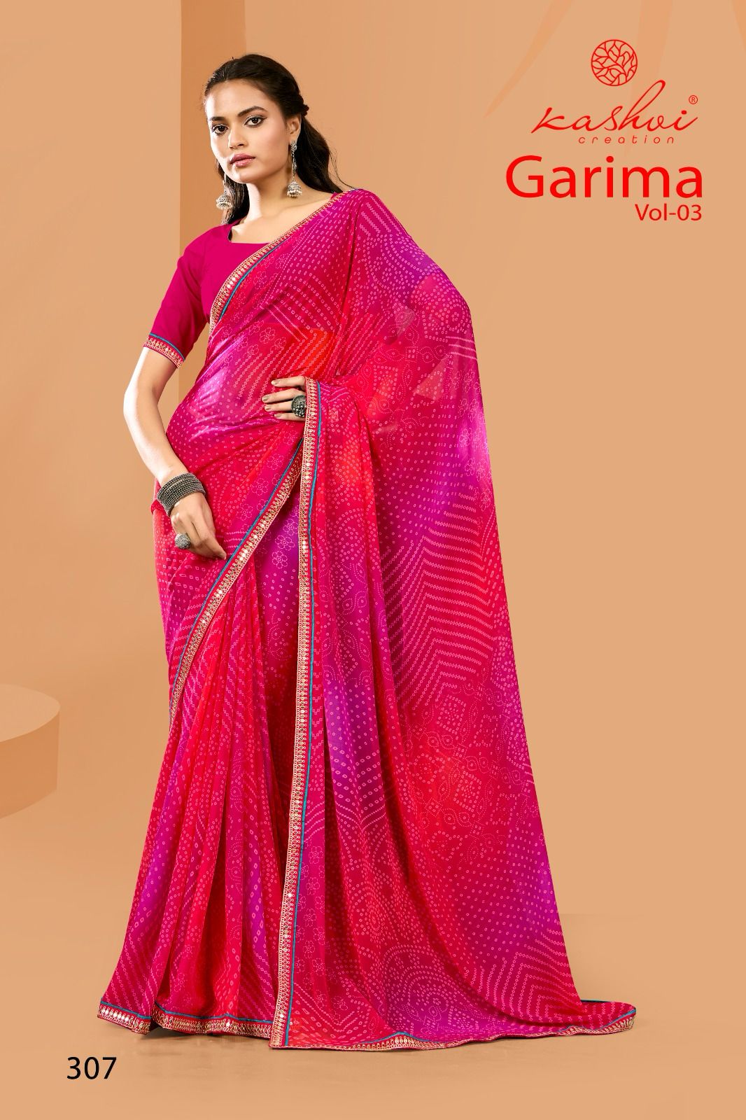 Kashvi Creation Garima Vol. 3 Wholesale Georgette Bandhej Saree Catalog - Image 6