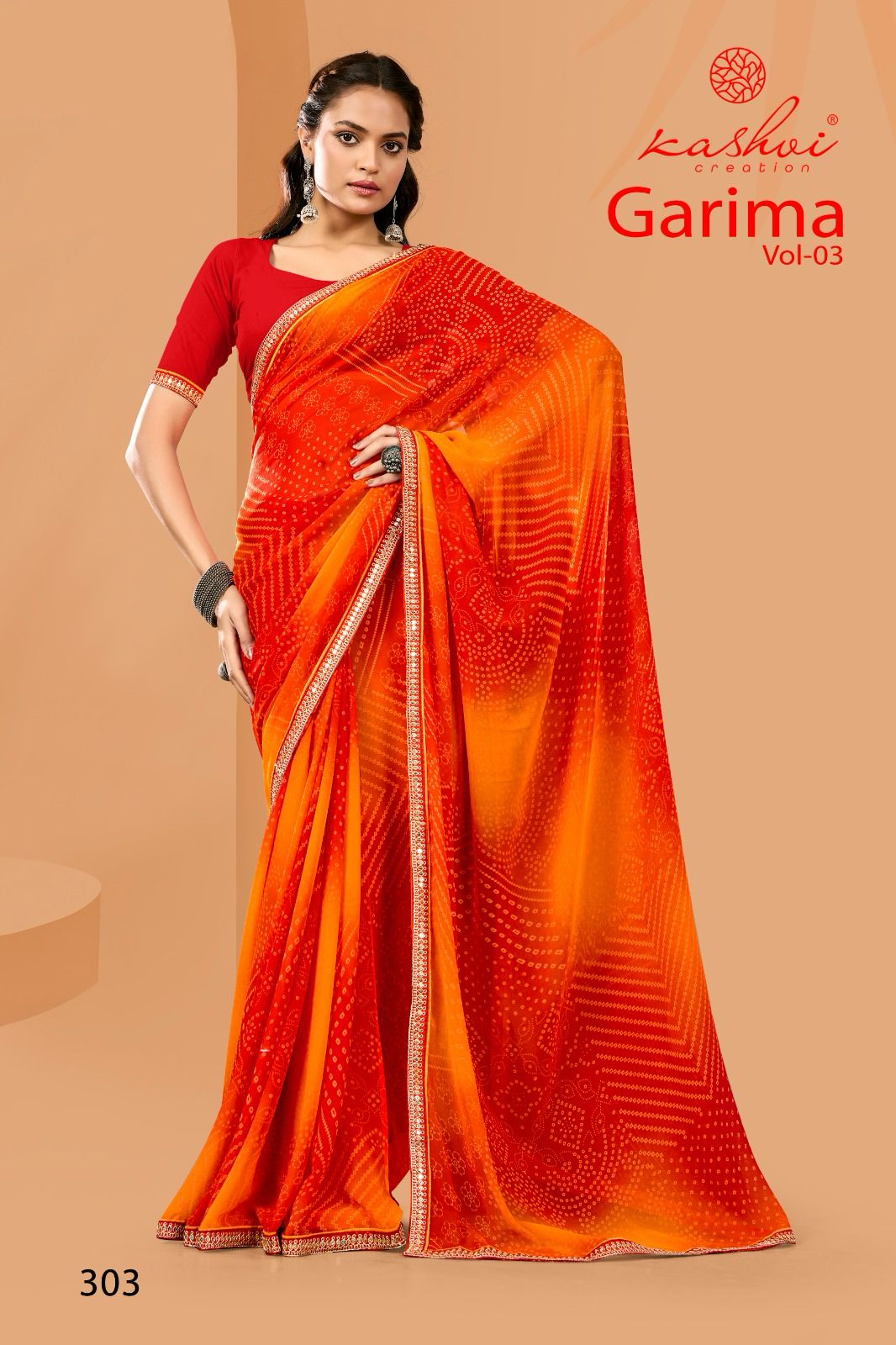 Kashvi Creation Garima Vol. 3 Wholesale Georgette Bandhej Saree Catalog - Image 7