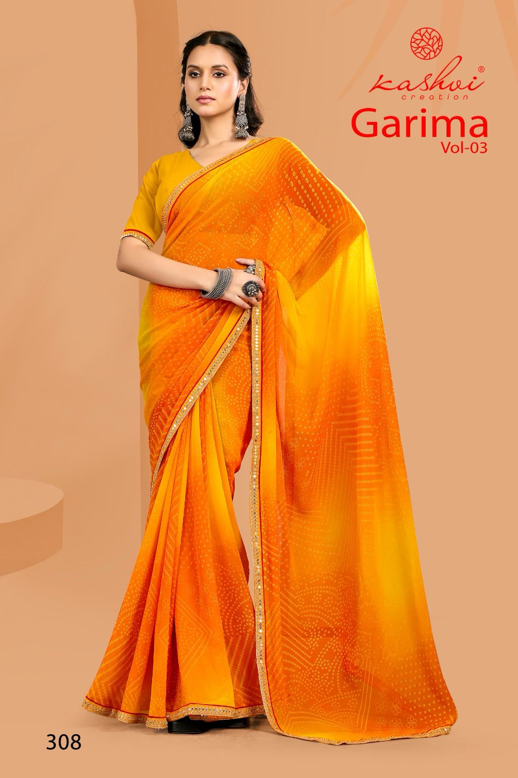 Kashvi Creation Garima Vol. 3 Wholesale Georgette Bandhej Saree Catalog - Image 8