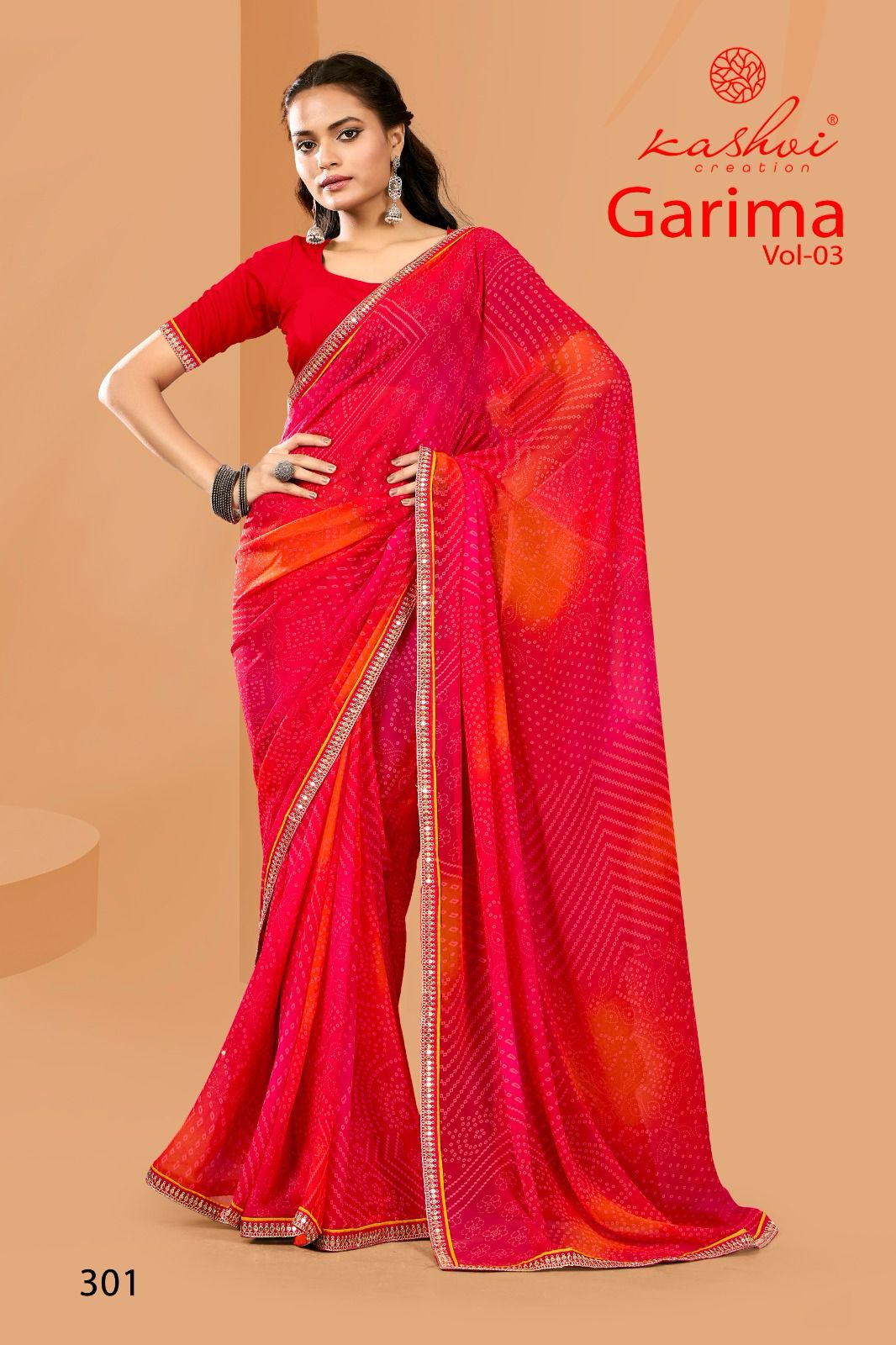 Kashvi Creation Garima Vol. 3 Wholesale Georgette Bandhej Saree Catalog - Image 10