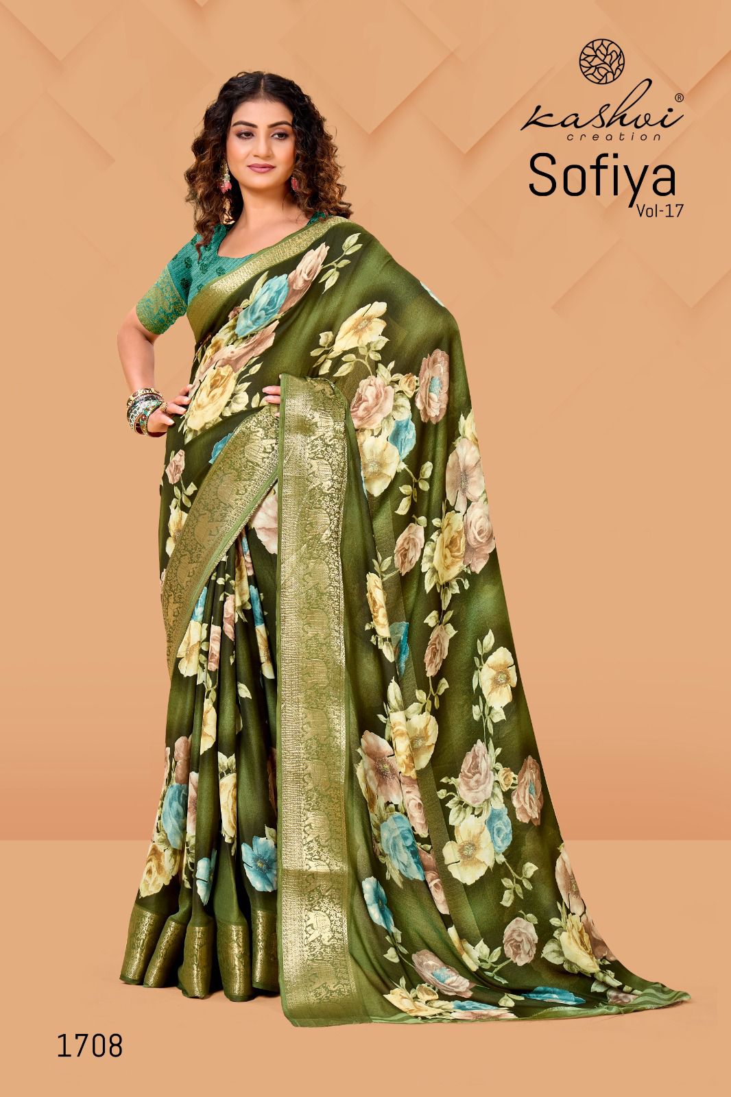 Kashvi Sofiya Vol 17 Wholesale Dull Moss Zari Border Saree Collection - Image 6