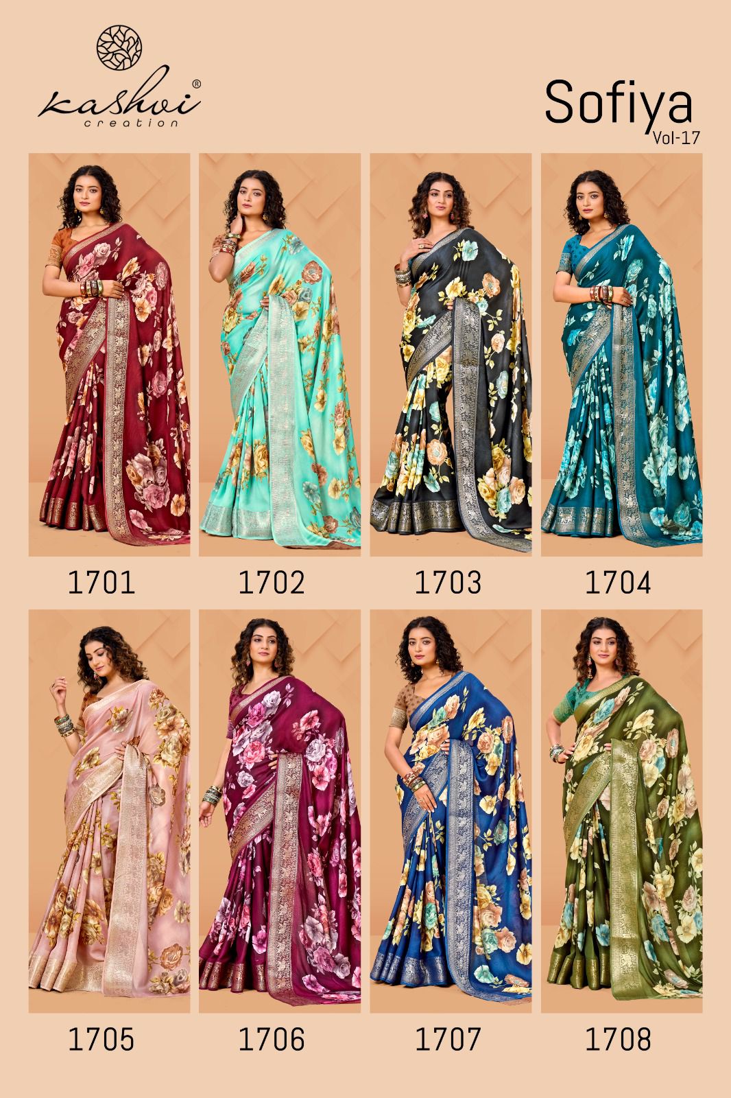 Kashvi Sofiya Vol 17 Wholesale Dull Moss Zari Border Saree Collection - Image 10