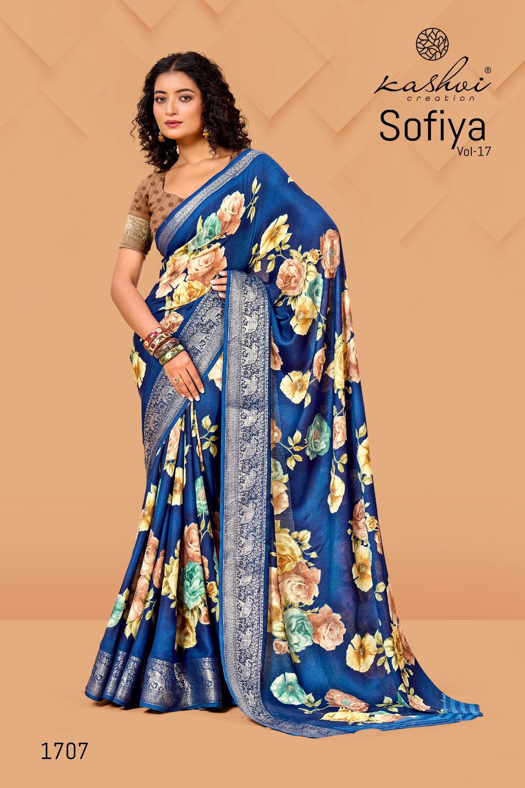 Kashvi Sofiya Vol 17 Wholesale Dull Moss Zari Border Saree Collection - Image 2