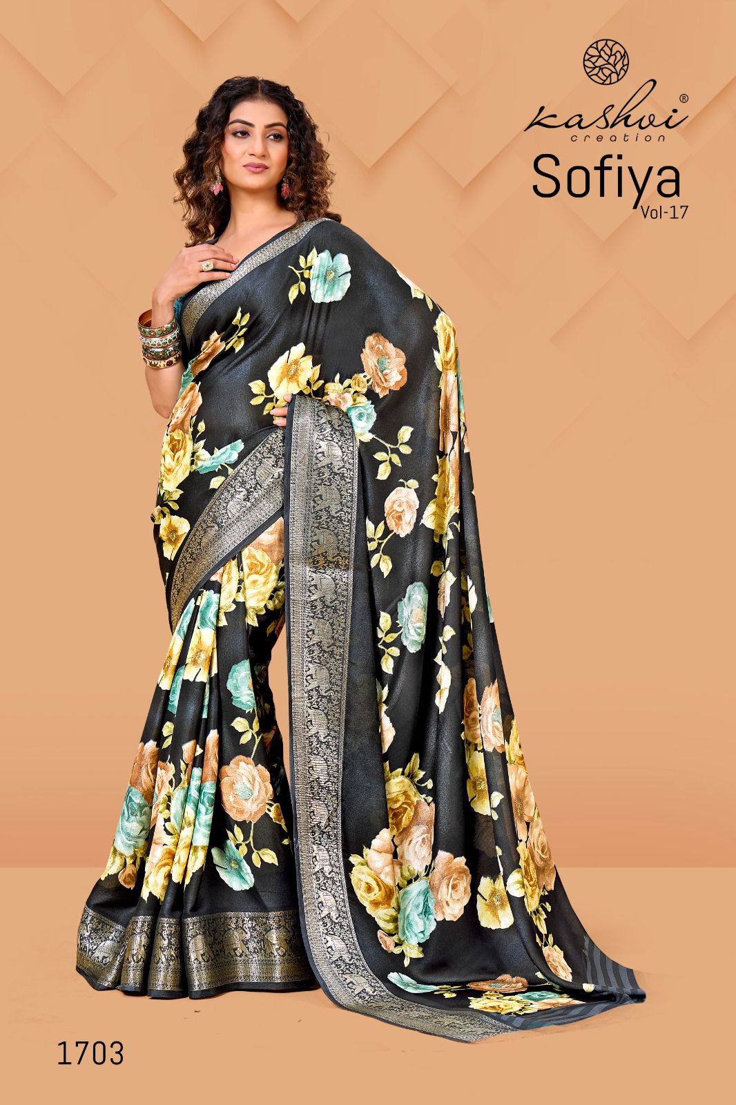 Kashvi Sofiya Vol 17 Wholesale Dull Moss Zari Border Saree Collection - Image 3