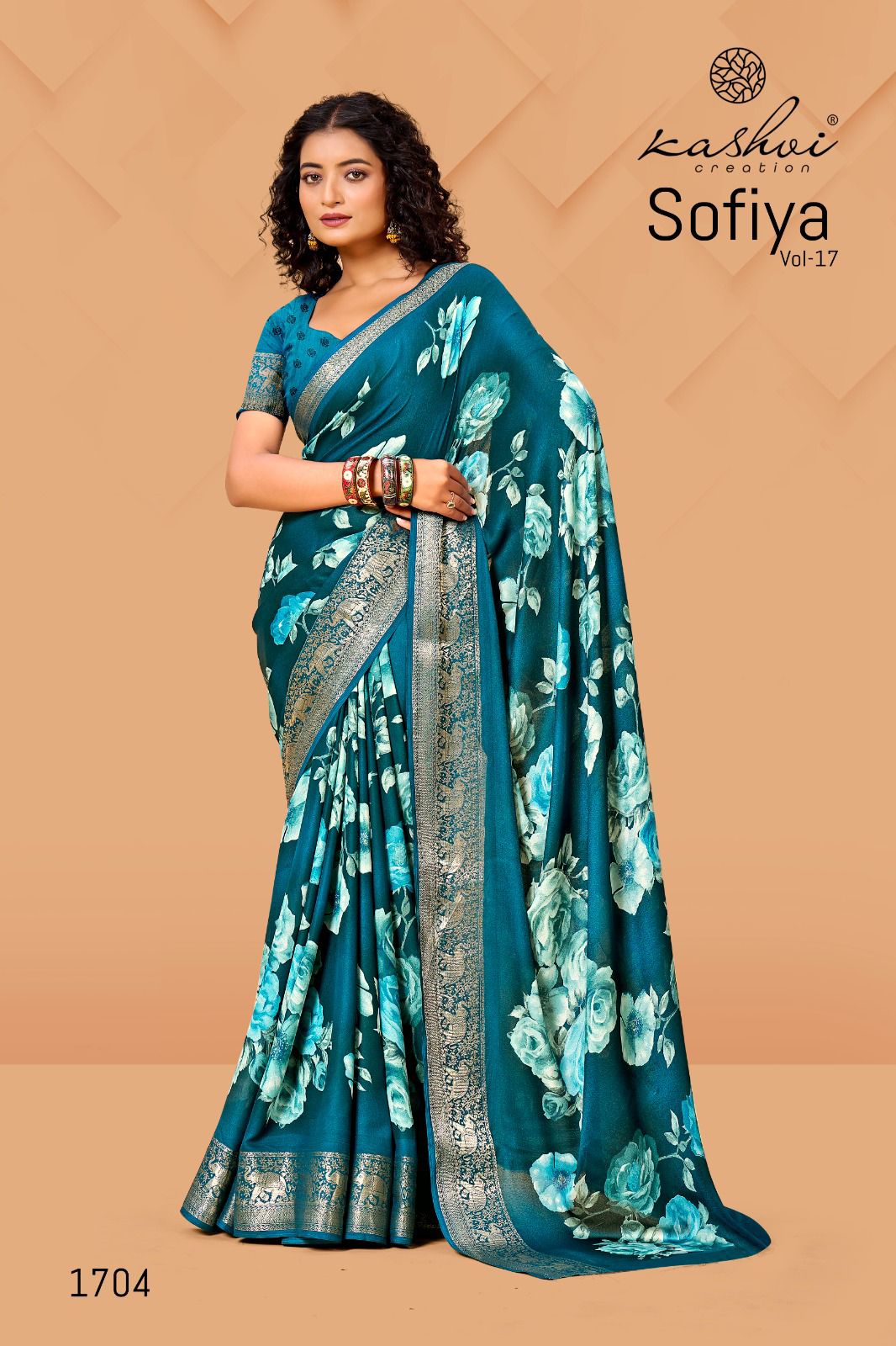 Kashvi Sofiya Vol 17 Wholesale Dull Moss Zari Border Saree Collection - Image 4