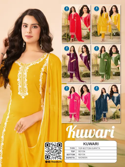 Kaya Kurti Kuwari Wholesale Rayon Kurti With Bottom Dupatta Collection - Image 8