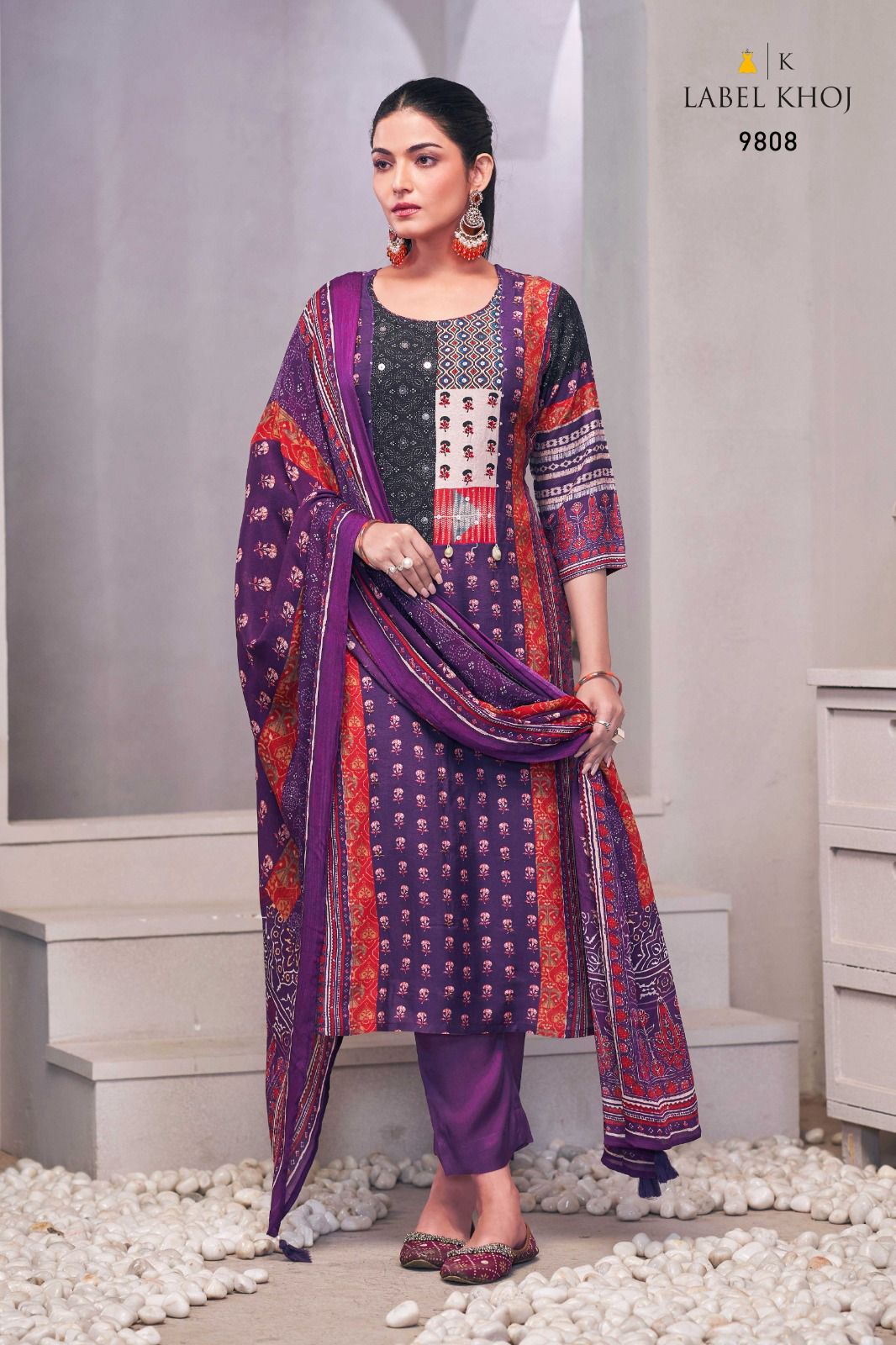 Label Khoj AJRAK Readymade Pure Silk Salwar Suit Collection