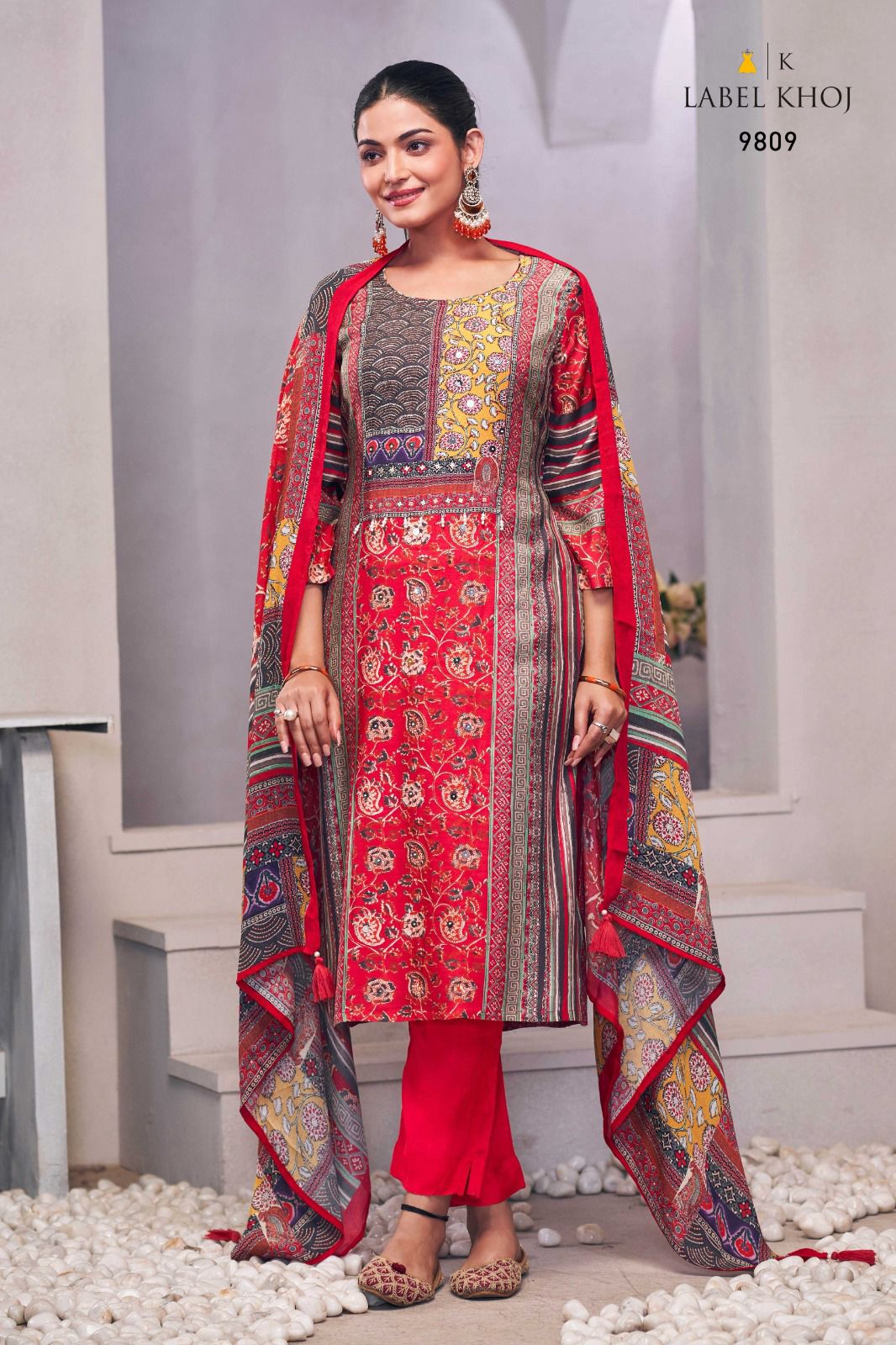 Label Khoj AJRAK Readymade Pure Silk Salwar Suit Collection - Image 2