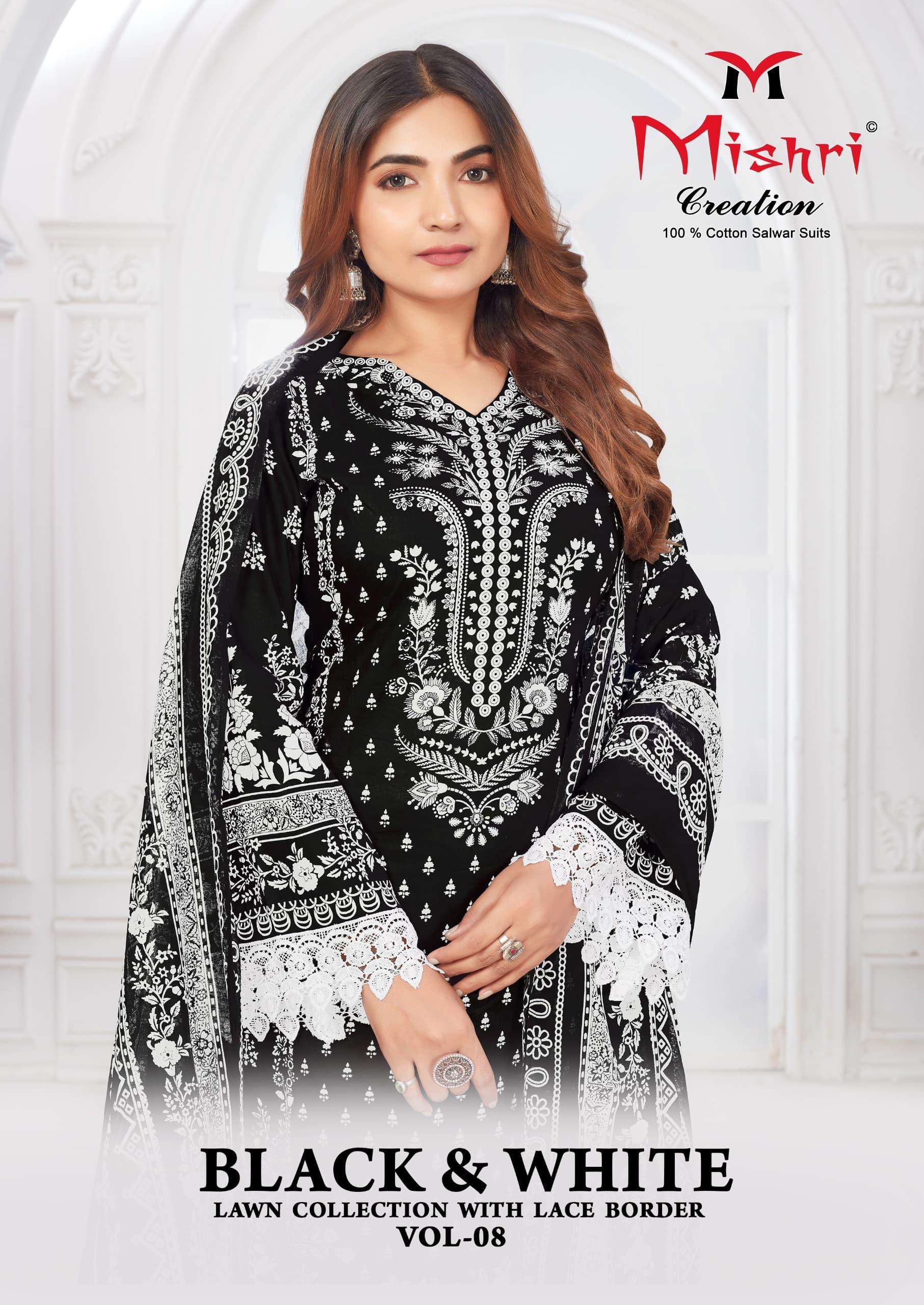 Mishari Creation Black And White Collection VOL 8 Wholesale Karachi Dress Material