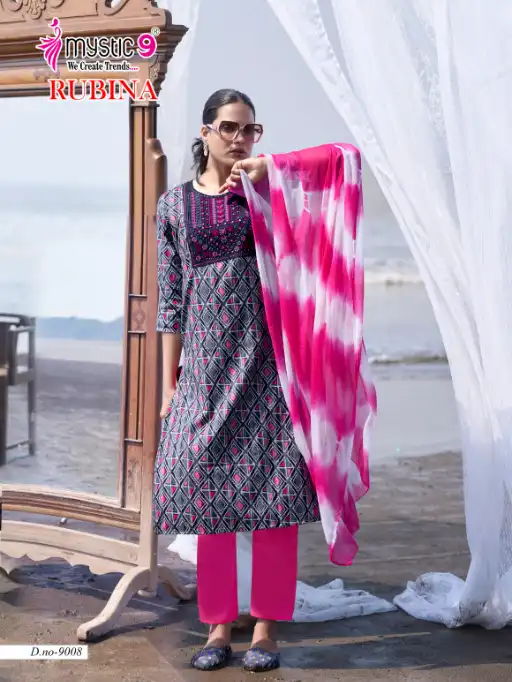 Mystic 9 Rubina Vol 9 Rayon Wholesale Kurti With Bottom Dupatta - Image 5