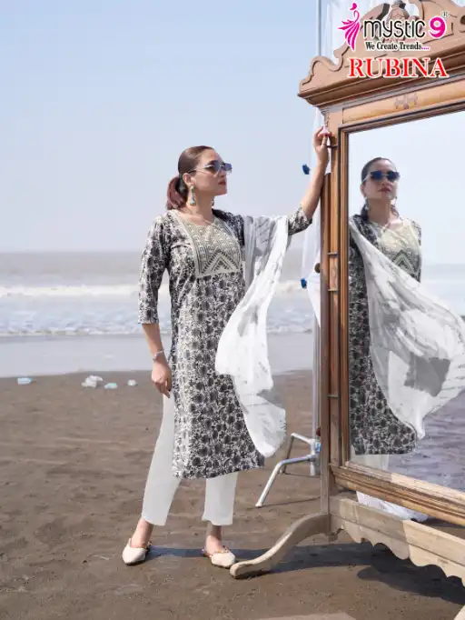 Mystic 9 Rubina Vol 9 Rayon Wholesale Kurti With Bottom Dupatta - Image 2
