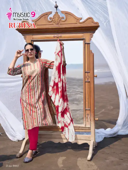 Mystic 9 Rubina Vol 9 Rayon Wholesale Kurti With Bottom Dupatta - Image 3