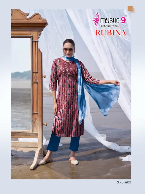 Mystic 9 Rubina Vol 9 Rayon Wholesale Kurti With Bottom Dupatta - Image 4