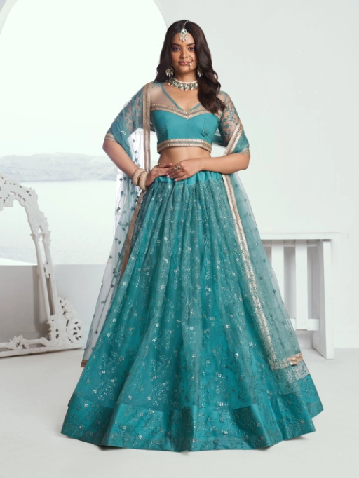 Narayani Fashion Chandrakala-7001 Rama Green Wholesale Lehenga Choli Collection