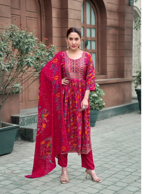 Poonam Shagun Reyon Foil Work Kurti Bottom Dupatta Collection - Image 7