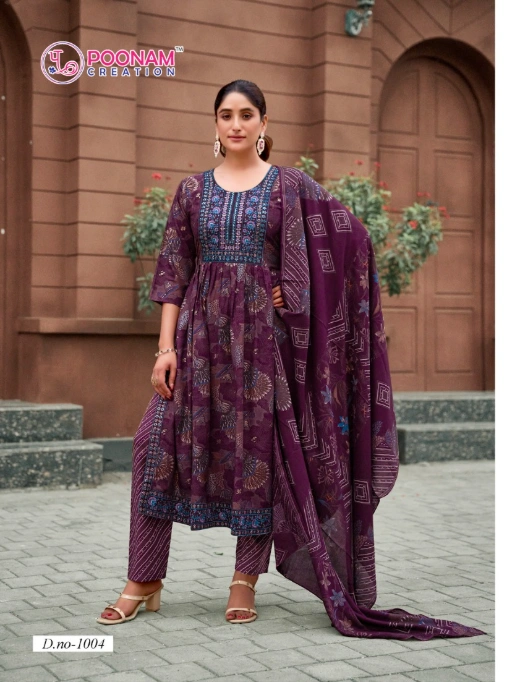 Poonam Shagun Reyon Foil Work Kurti Bottom Dupatta Collection - Image 3