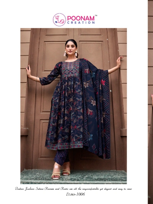 Poonam Shagun Reyon Foil Work Kurti Bottom Dupatta Collection - Image 4