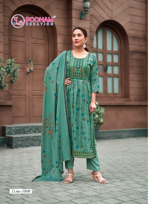 Poonam Shagun Reyon Foil Work Kurti Bottom Dupatta Collection - Image 6