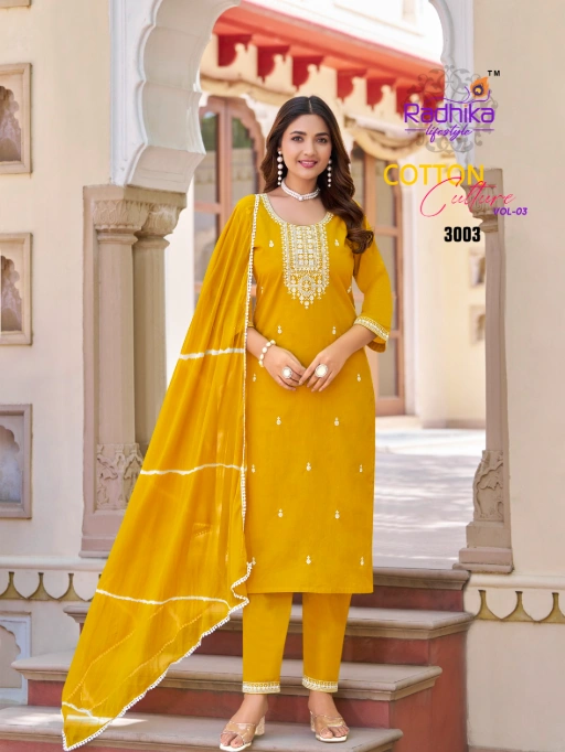 Radhika Cotton Culture Vol 3 Kurti Pant with Dupatta Collection - Image 8
