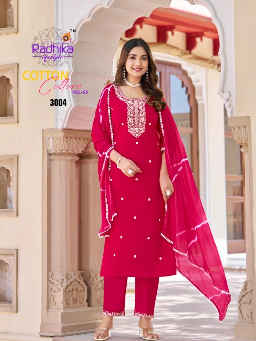 Radhika Cotton Culture Vol 3 Kurti Pant with Dupatta Collection - Image 2