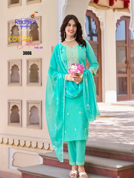 Radhika Cotton Culture Vol 3 Kurti Pant with Dupatta Collection - Image 4