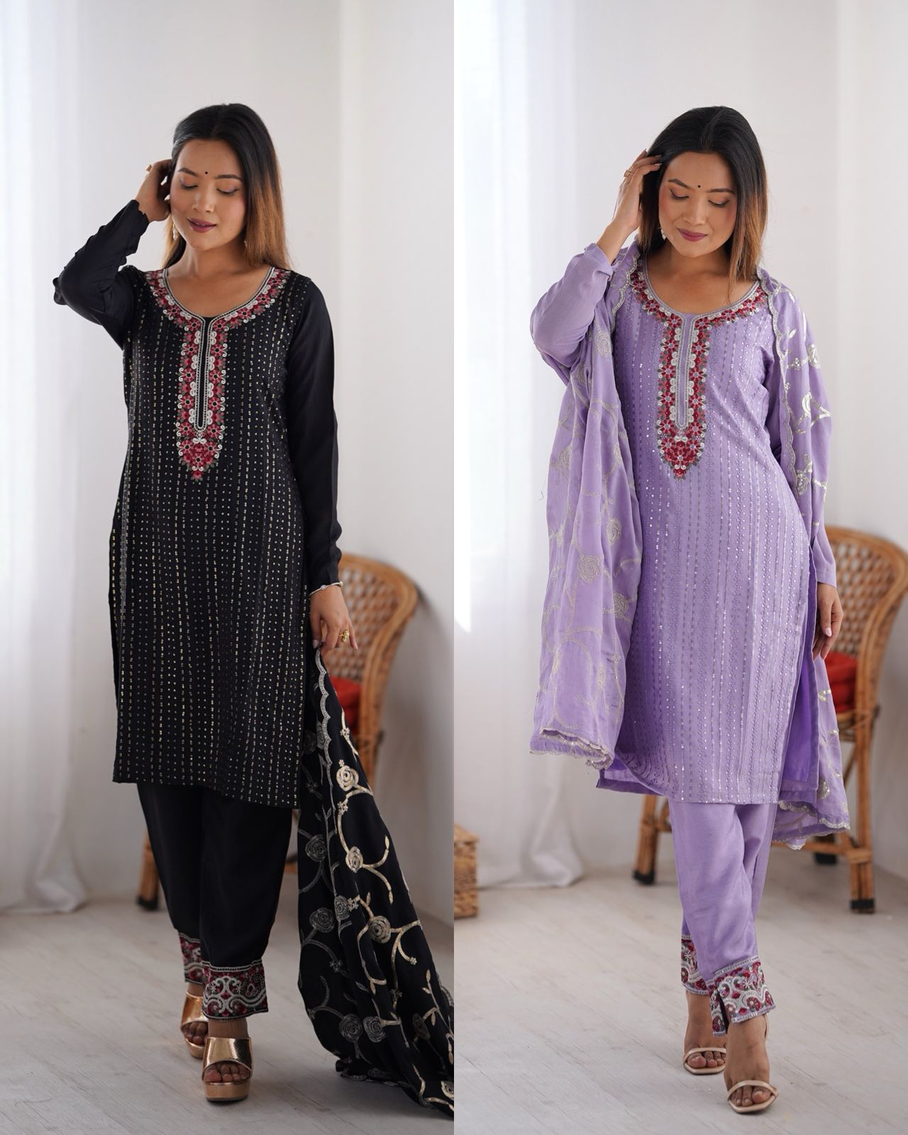 SP-10 Chinon Silk Salwar Suits Sequence Wholesale Collection