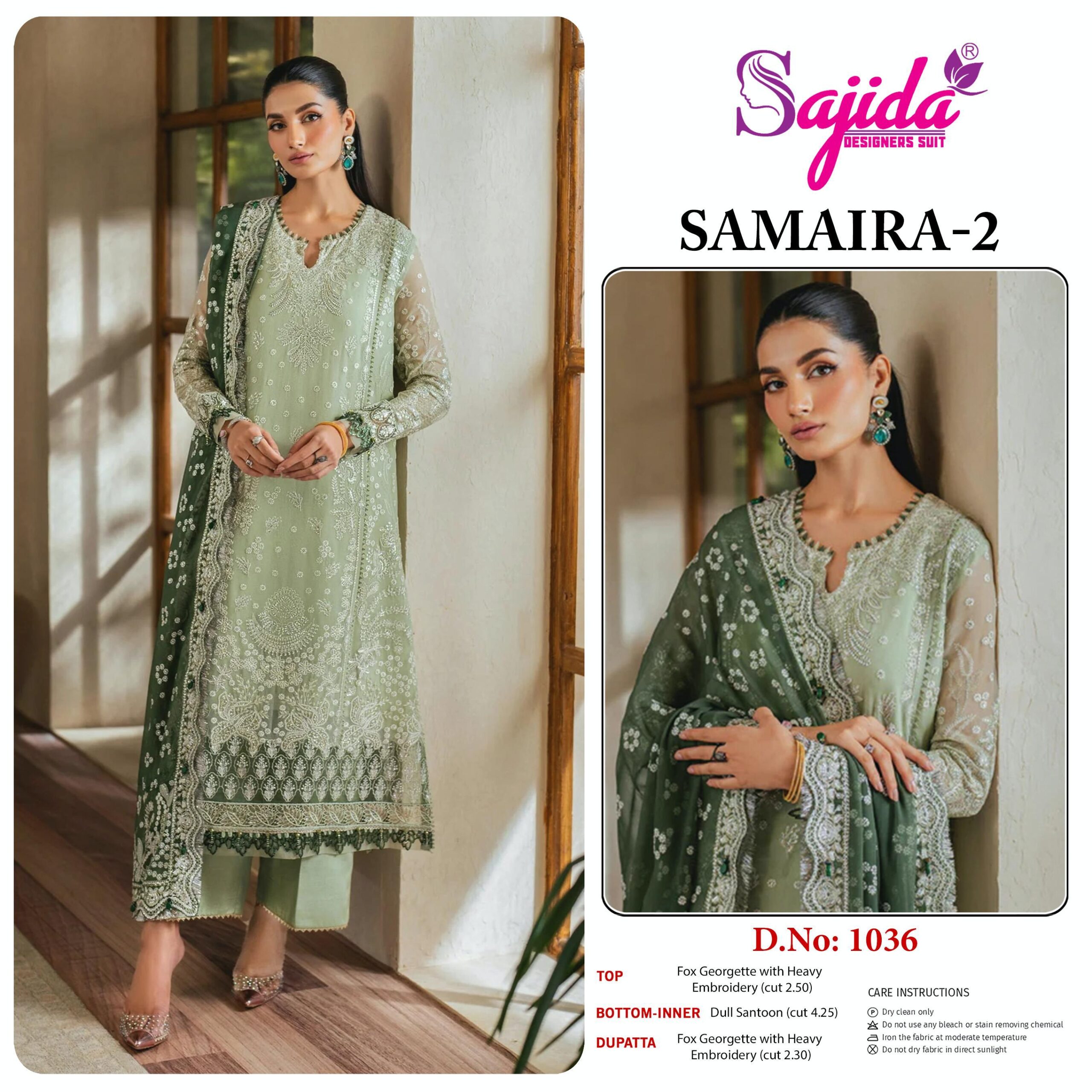 Sajida Designer Samiar Vol 2 1036 Georgette Pakistani Suit Catalog