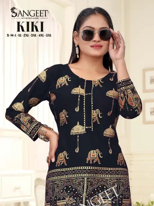 Sangeet Kiki Budget Wholesale Rayon Gold Multi Print Kurti Catalog