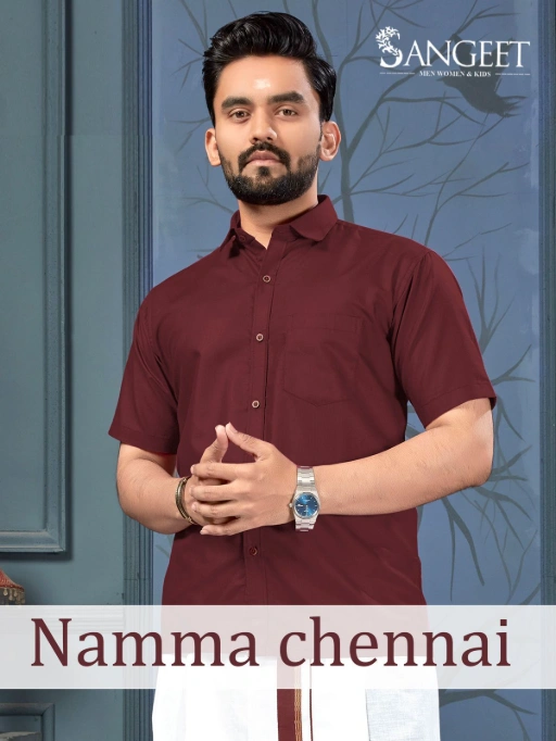 Sangeet Namma Chennai Bombay Slub Cotton Shirt Vesti Set