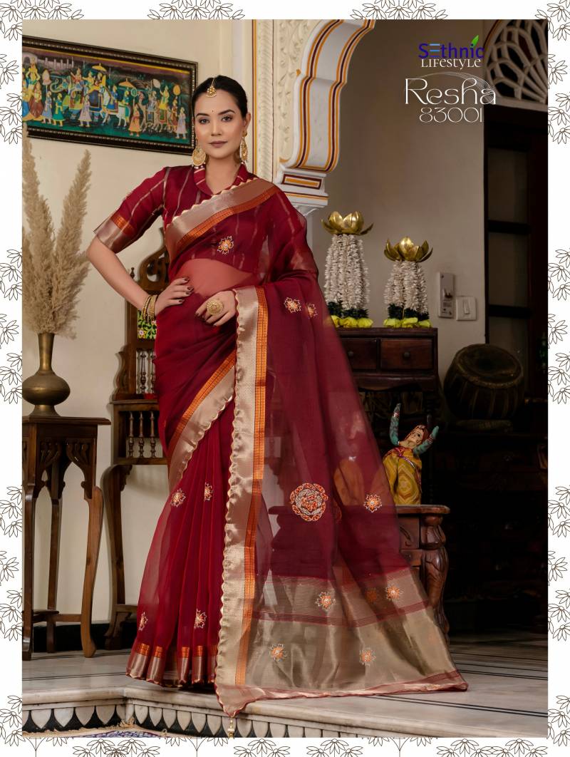 Sethnic Resha Kota Linen With Zari Woven Patta Saree Collection