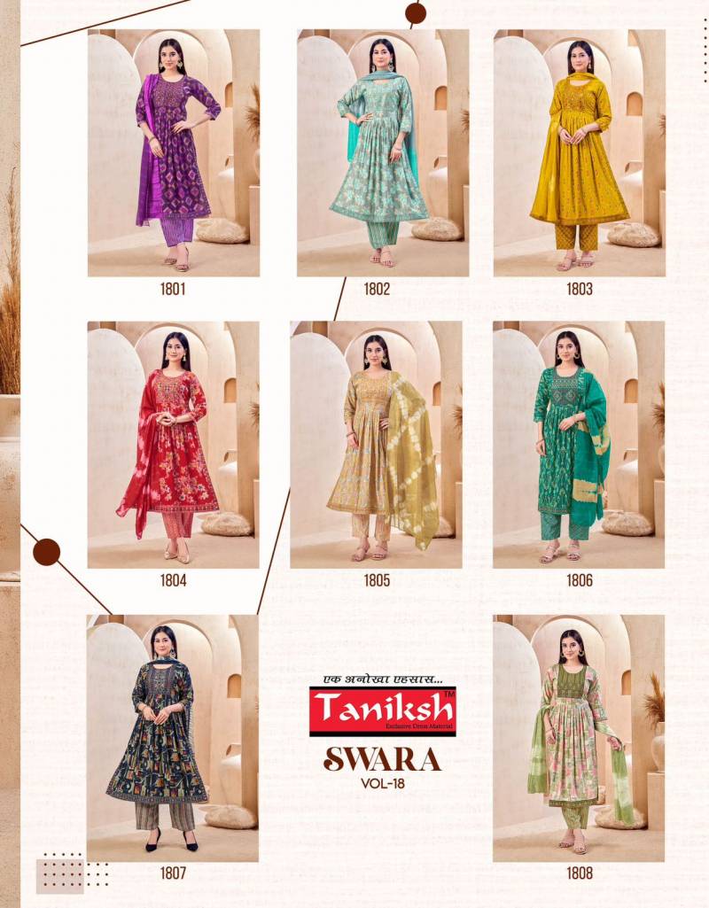 Taniksh Swara Vol 18 Wholesale Rayon Kurti With Bottom Dupatta Catalog - Image 8