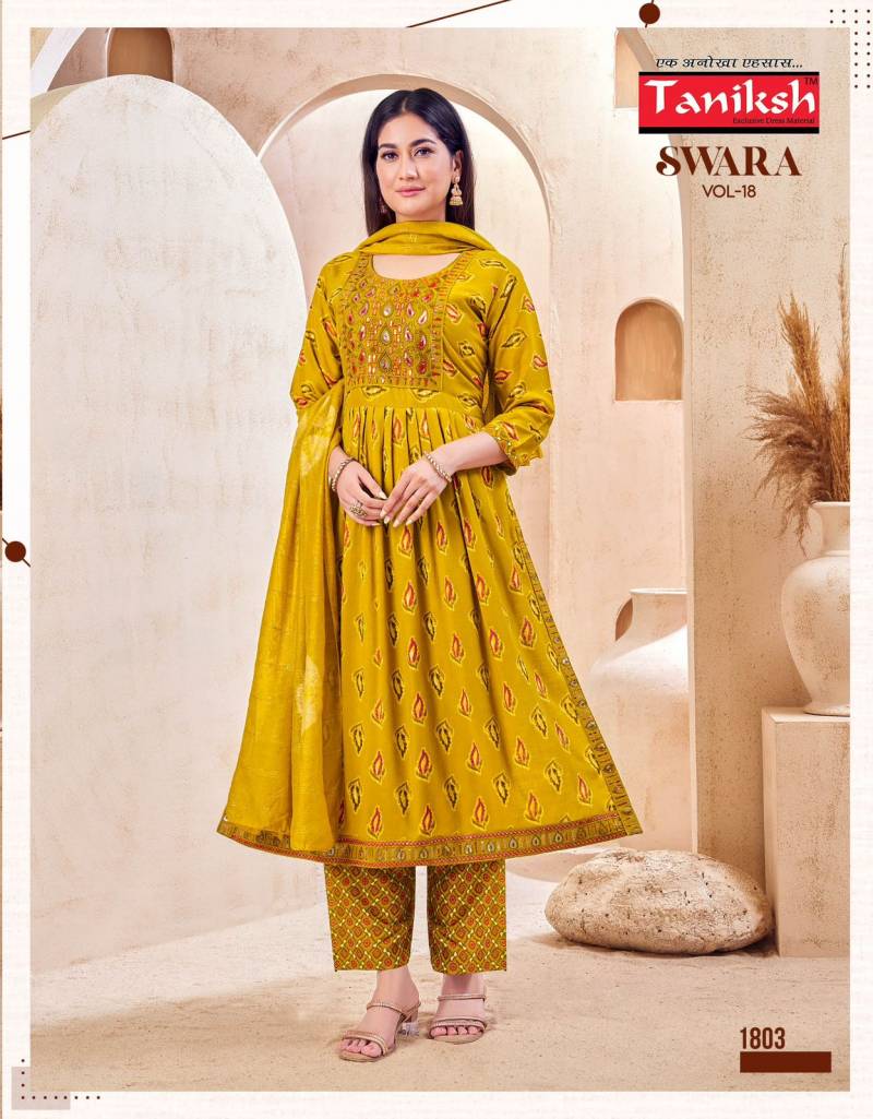 Taniksh Swara Vol 18 Wholesale Rayon Kurti With Bottom Dupatta Catalog - Image 5