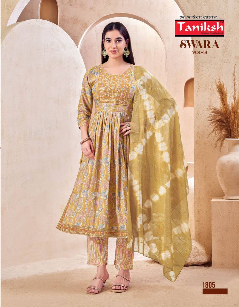 Taniksh Swara Vol 18 Wholesale Rayon Kurti With Bottom Dupatta Catalog - Image 7