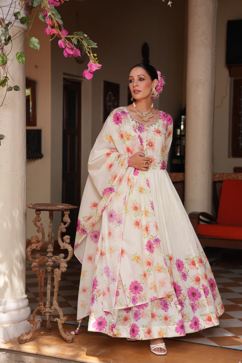 Tanyaa P 251 Cotton Handwork Touchup Readymade Anarkali Suit