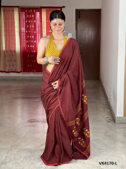 Vakratund Digital Print Chanderi Cotton Wholesale Saree - Image 4