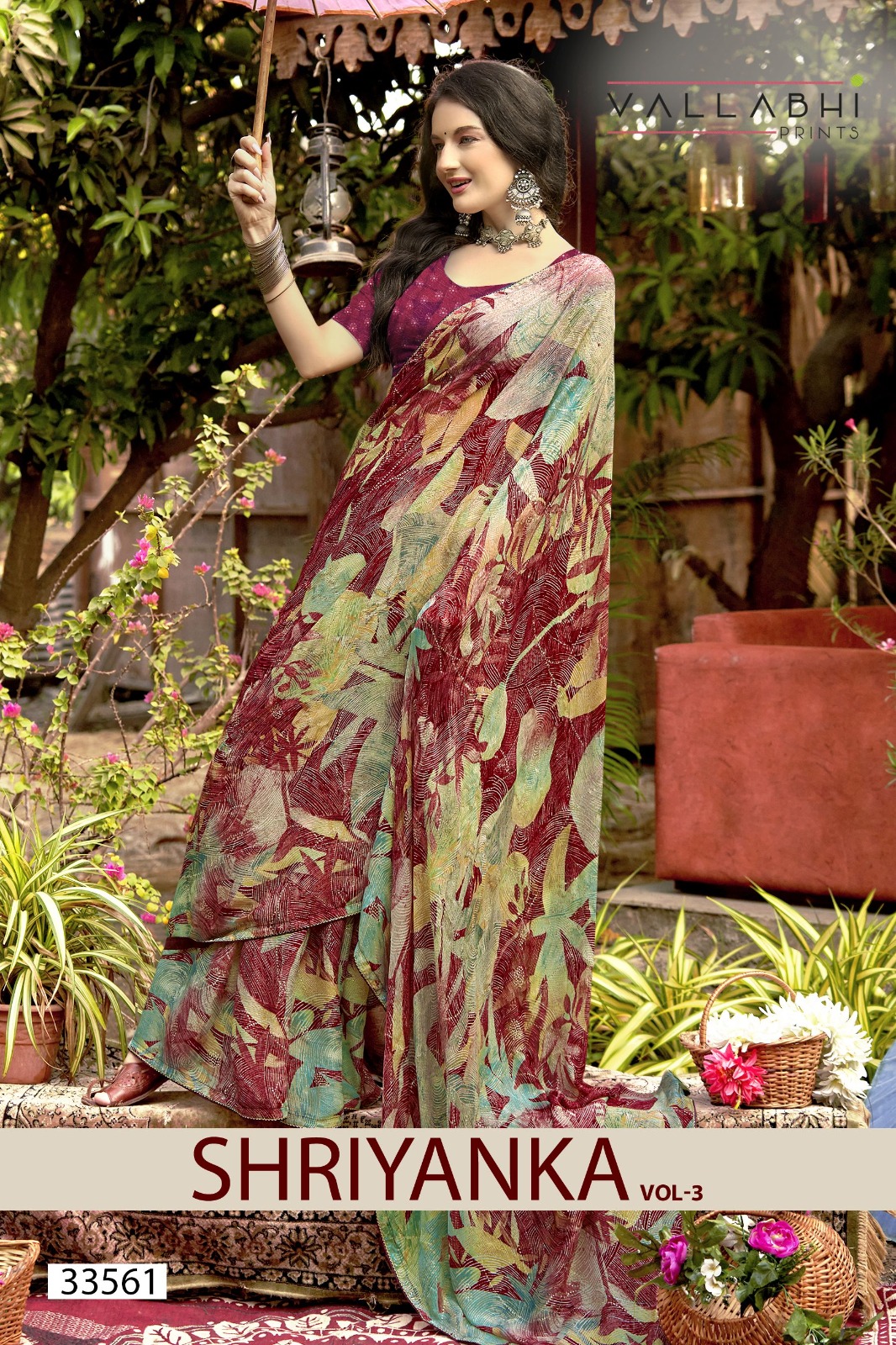Vallabhi Prints Shriyanka-03 Wholesale Floral Chiffon Sarees Catalog