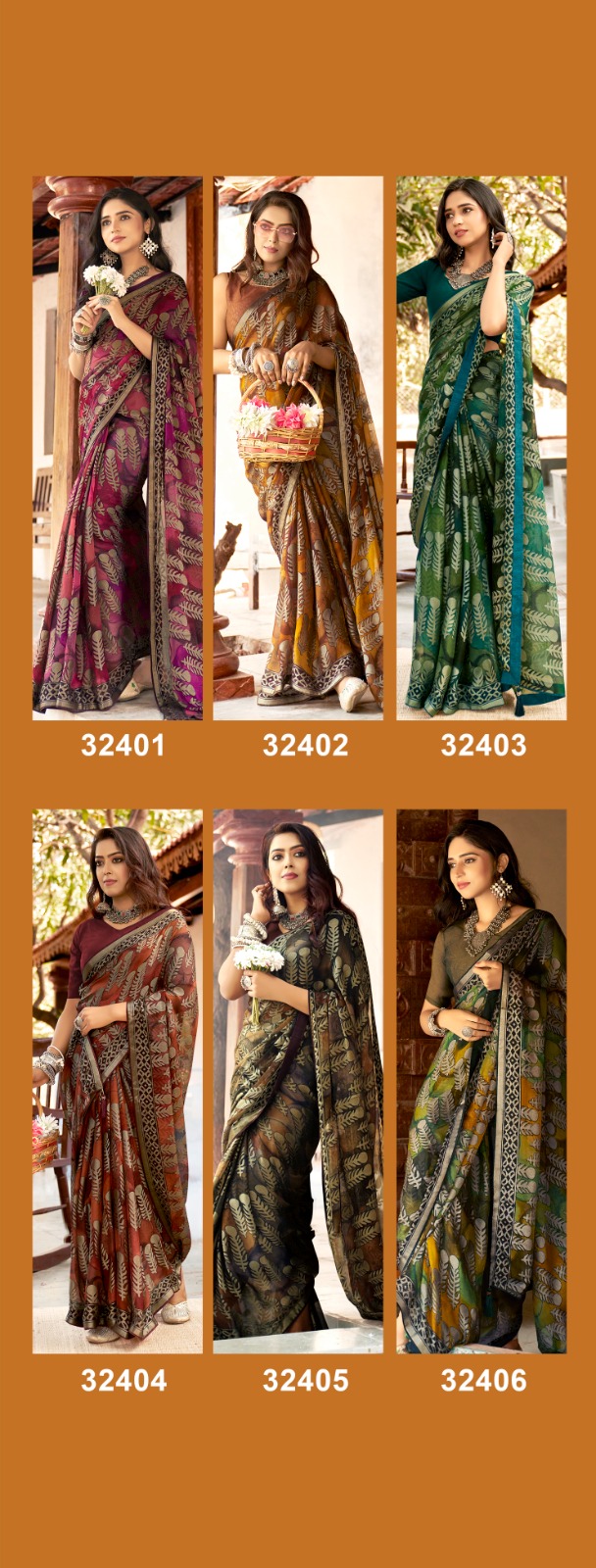 Vallabhi Vasuki 02 Moss Brasso Floral Print Sarees Wholesale Catalog - Image 7