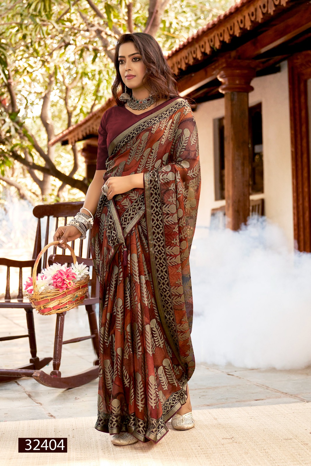 Vallabhi Vasuki 02 Moss Brasso Floral Print Sarees Wholesale Catalog