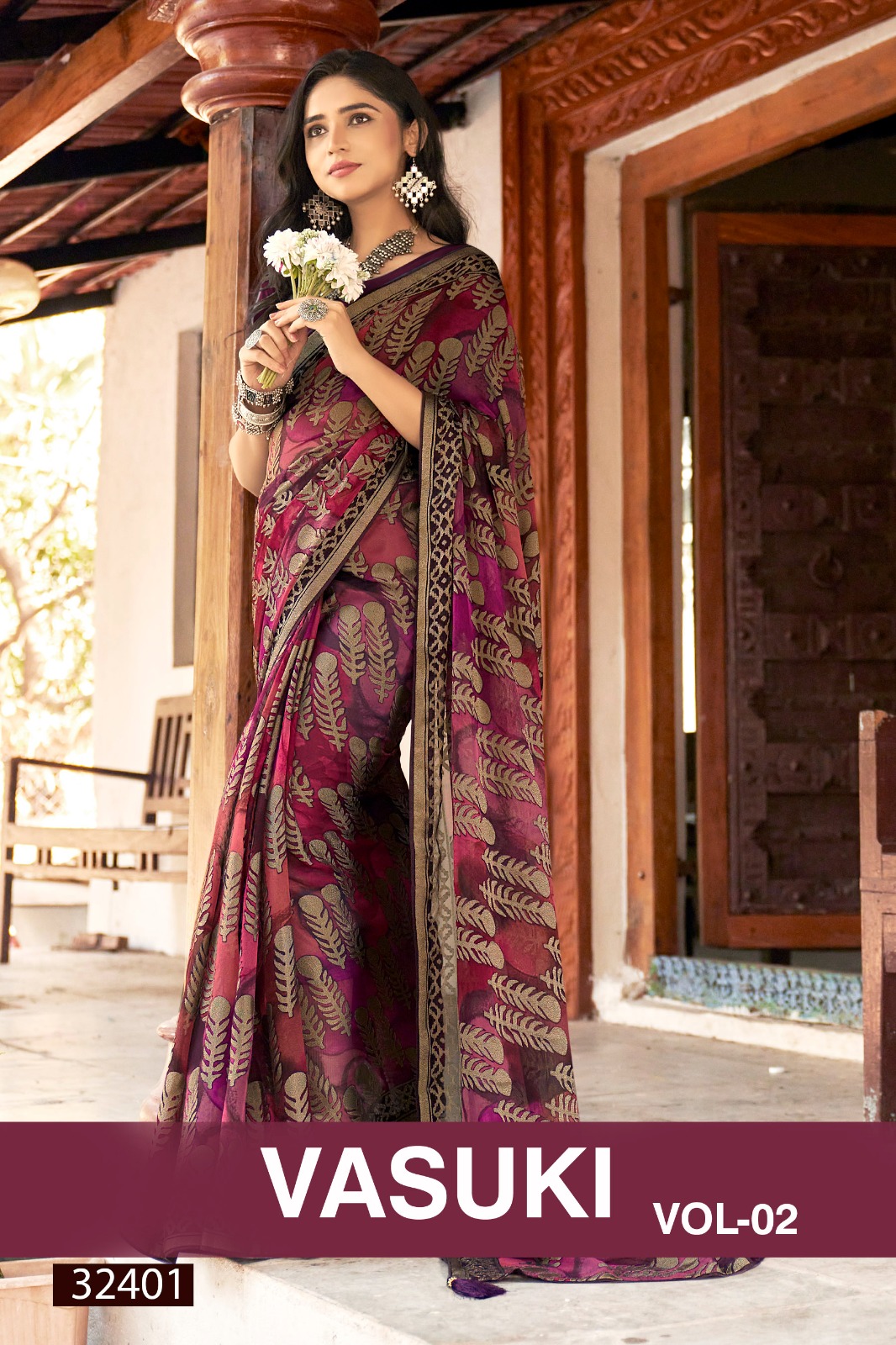 Vallabhi Vasuki 02 Moss Brasso Floral Print Sarees Wholesale Catalog - Image 4