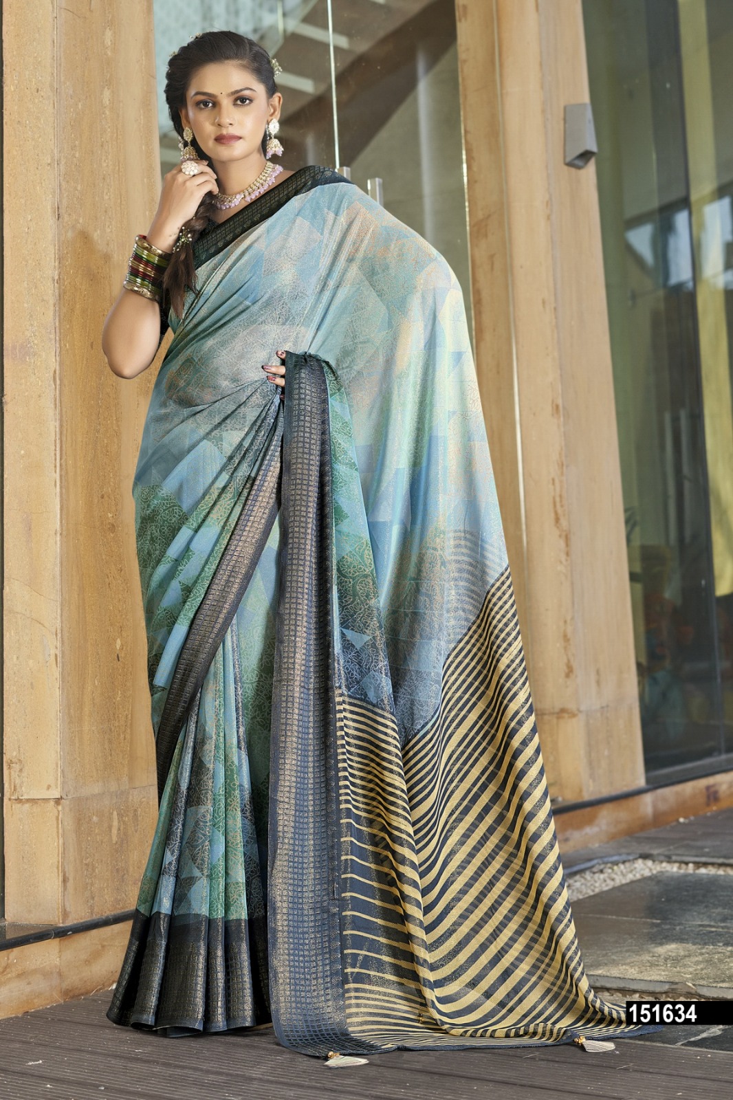Vallabhi Vyanjana-13 Abstract Print Shimmer Georgette Saree Catalog