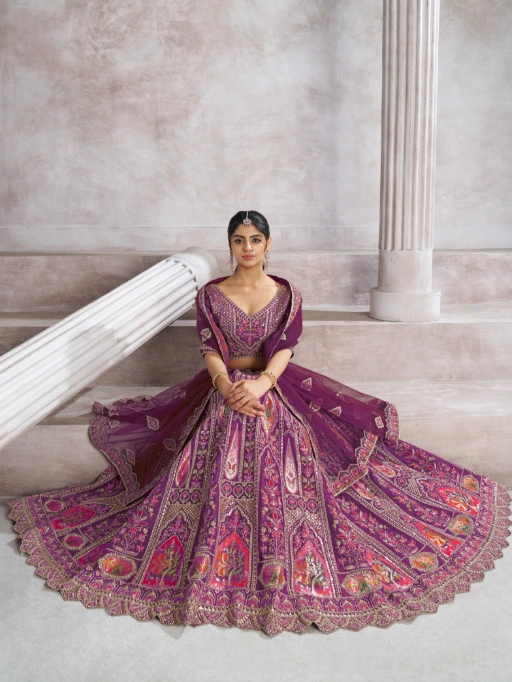 Vardan Ethnic Berry Purple Bridesmaid Designer Wedding Lehenga - Image 3