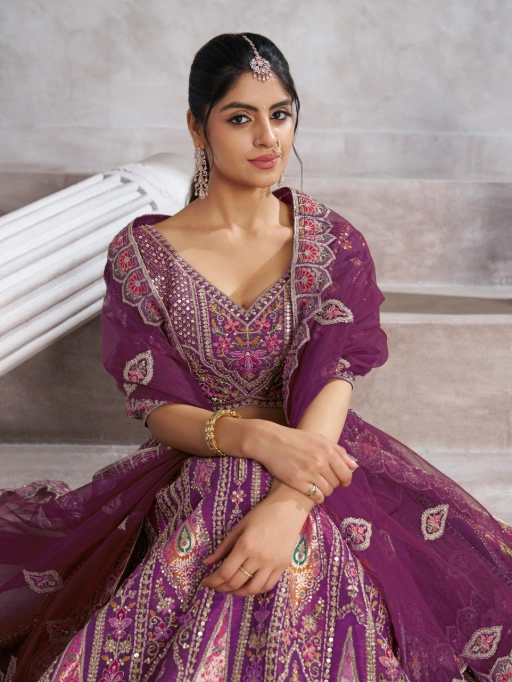 Vardan Ethnic Berry Purple Bridesmaid Designer Wedding Lehenga (5)